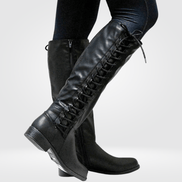 Knee-High Lace-Up Faux Leather Brown Boots with Side Zip for Women
