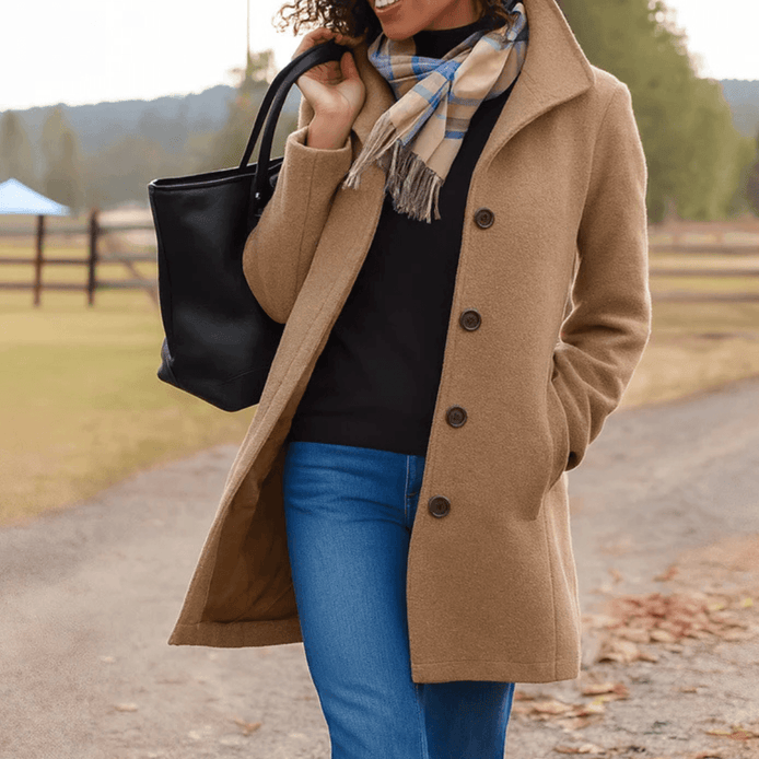 Helga Women's Classic Button-Front Wool-Blend Winter Coat