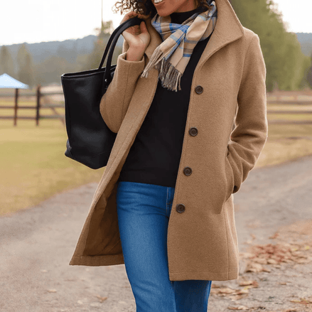 Helga Women's Classic Button-Front Wool-Blend Winter Coat
