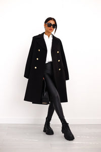 Emily Women's Double-Breasted Longline A-Line Winter Coat in Wool Blend