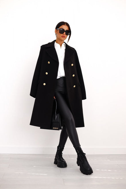 Emily Double Breasted Longline Winter Coats Women A-Line Wool Blend