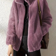 Phoebe Faux Fur Zip-Up Winter Coat with Stand Collar for Women