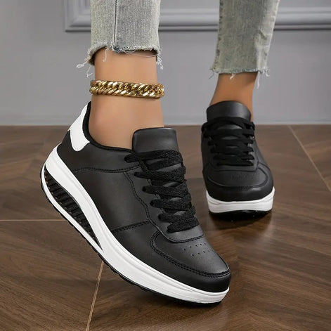 Women's Colorblock Faux Leather Cushioned Sneakers with Lace-Up Platform Sole