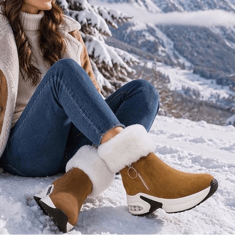 Women's Plush-Lined Wedge Winter Ankle Boots with Faux Fur Trim