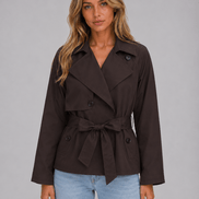 Women's Cropped Double-Breasted Trench Coat with Tie Waist
