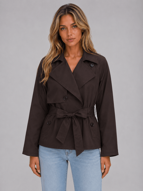 Women's Cropped Double-Breasted Trench Coat with Tie Waist