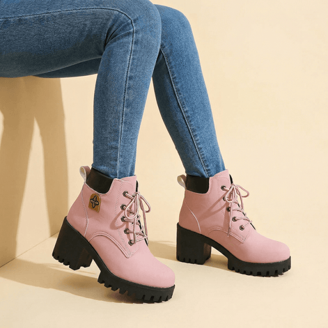Stridara Lightweight Chunky Platform Combat Boots for Women in PU Leather