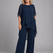 Women's Chiffon Two Piece Co-Ord Set with Wide-Leg Trousers