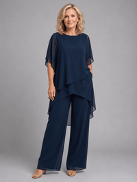 Women's Chiffon Two Piece Co-Ord Set with Wide-Leg Trousers