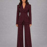 Cinched-Waist Blazer and Wide-Leg Trousers Two-Piece Co-ord Set