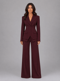 Cinched-Waist Blazer and Wide-Leg Trousers Two-Piece Co-ord Set