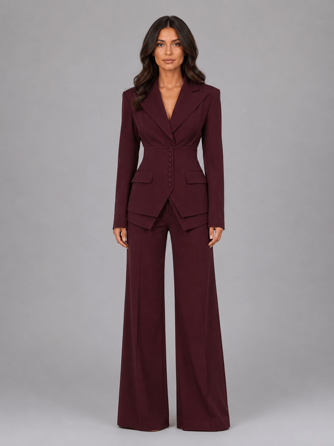 Cinched-Waist Blazer and Wide-Leg Trousers Two-Piece Co-ord Set