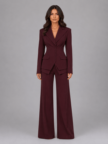 Cinched-Waist Blazer and Wide-Leg Trousers Two-Piece Co-ord Set