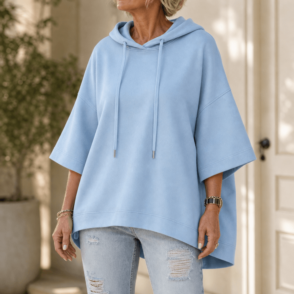 Oversized Wide-Sleeve Hooded Sweatshirt with Dropped Shoulders