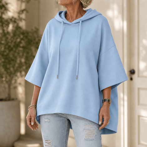 Oversized Wide-Sleeve Hooded Sweatshirt with Dropped Shoulders