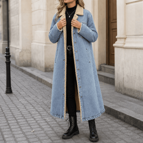 Denora Sherpa-Lined Full-Length Denim Winter Coat for Women