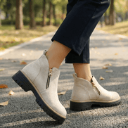 Women's Suede Chelsea Boots with Side Zip and Chunky Heel