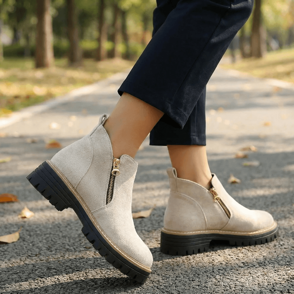Women's Suede Chelsea Boots with Side Zip and Chunky Heel