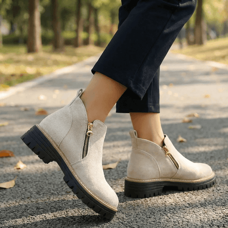 Women's Suede Chelsea Boots with Side Zip and Chunky Heel