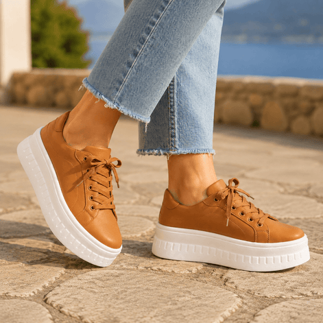 Women's Platform Cushioned Sneakers with Lace-Up Closure