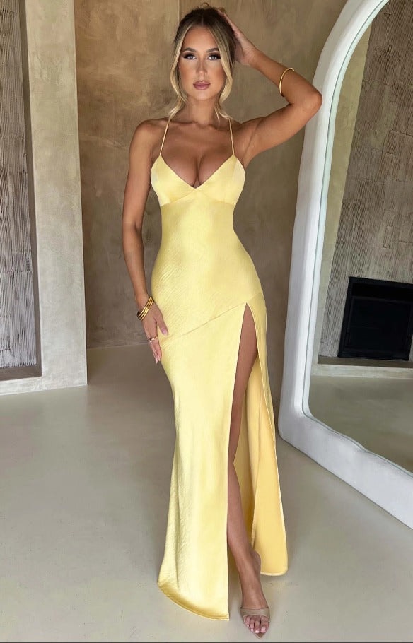 Martha Satin Slip Maxi Dress with Thigh Split