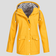 Women's Waterproof Hooded Rain Jacket with Zip Front and Drawcord