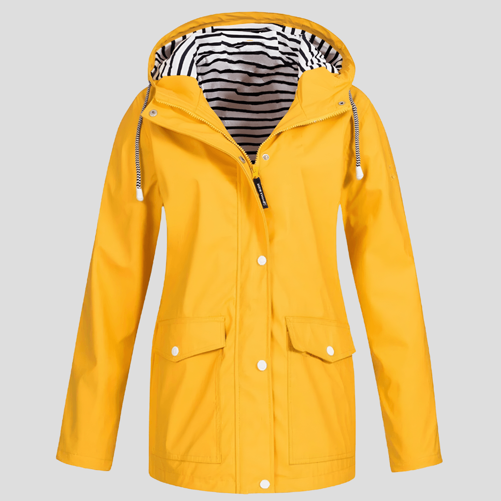 Women's Waterproof Hooded Rain Jacket with Zip Front and Drawcord
