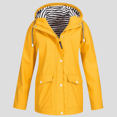 Women's Waterproof Hooded Rain Jacket with Zip Front and Drawcord