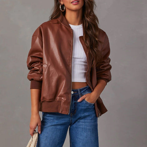 Liv Oversized Vegan Leather Bomber Jacket