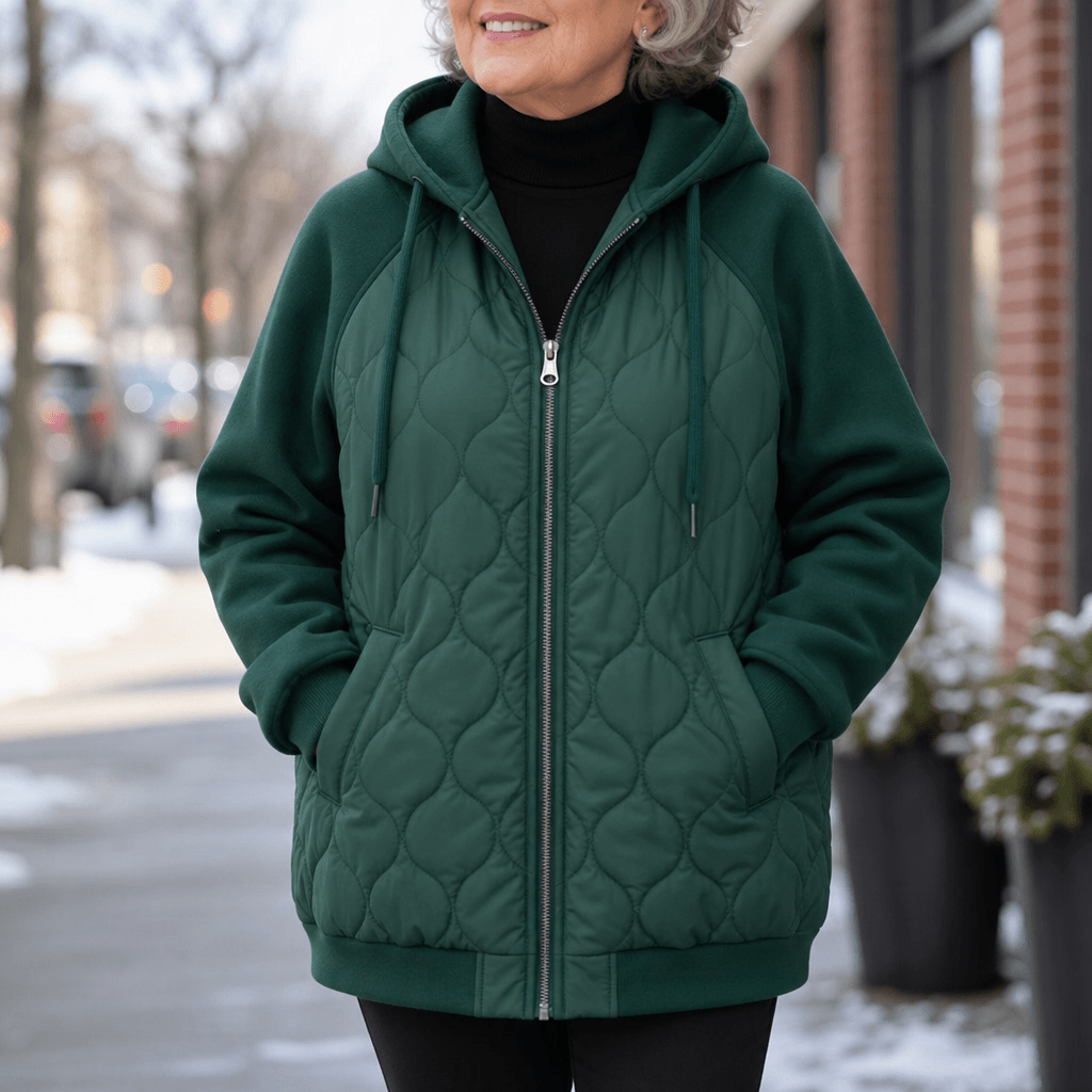 Women's Hooded Quilted Puffer Jacket with Spliced Panels