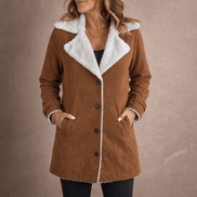 Sherpa-Lined Lapel Jacket with Suede-Finish Cotton Blend