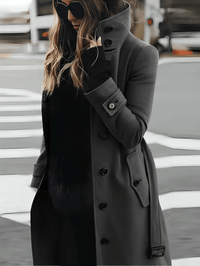 Sandra Women's Belted Trench Coat with High Collar in Polyester Blend