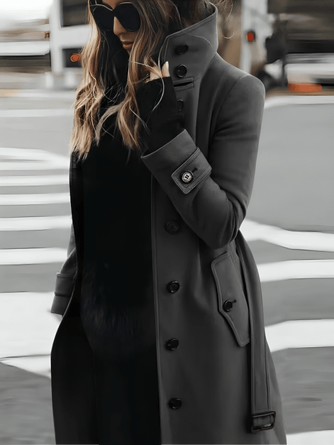 Sandra Belted Trench Style Womens Coats with High Collar Detail