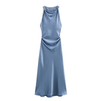 Satin Cowl Neck Midi Dress for Christmas Cocktail Occasions