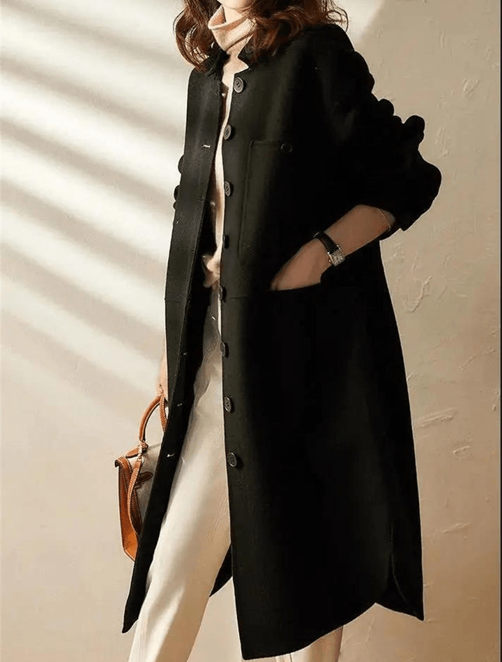 Maria Button-Front A-Line Long Winter Coat for Women