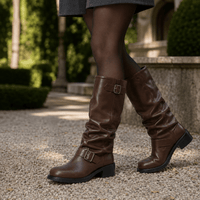 Padova Slouch Knee-High Faux Leather Women's Boots with Double Buckle Detail