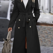 Karen Women's Black Belted Double-Breasted Polyester Trench Coat