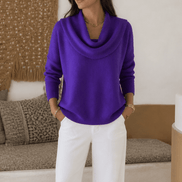 Women's Cowl Neck Drape Knitted Jumper with Soft Stretch