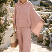 Women's Hooded Cape Top and Wide-Leg Trouser Two Piece Co-Ord Set