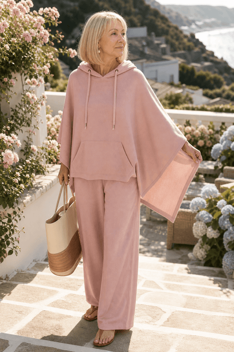 Women's Hooded Cape Top and Wide-Leg Trouser Two Piece Co-Ord Set