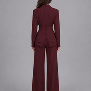 Cinched-Waist Blazer and Wide-Leg Trousers Two-Piece Co-ord Set