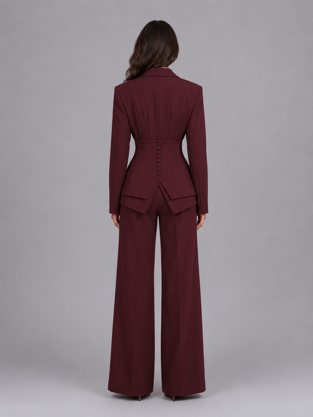Cinched-Waist Blazer and Wide-Leg Trousers Two-Piece Co-ord Set
