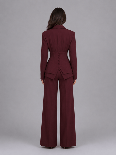 Cinched-Waist Blazer and Wide-Leg Trousers Two-Piece Co-ord Set
