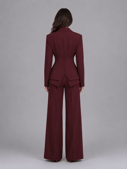 Cinched-Waist Blazer and Wide-Leg Trousers Two-Piece Co-ord Set