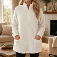 Women's Longline Half-Zip Sherpa Fleece Pullover with Pockets