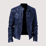 Men's Genuine Leather Biker Jacket with Zip Pockets