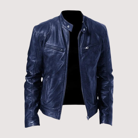Men's Genuine Leather Biker Jacket with Zip Pockets
