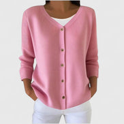 Button-Front V-Neck Knitted Cardigan for Women with Long Sleeves