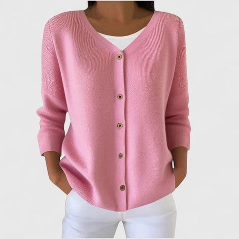 Button-Front V-Neck Knitted Cardigan for Women with Long Sleeves