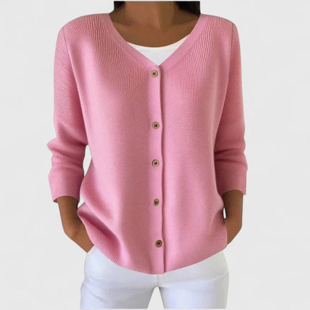 Button-Front V-Neck Knitted Cardigan for Women with Long Sleeves